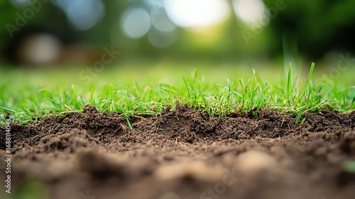 Chinch bug damage to turf, unhealthy lawn with brown patches, dry spots from grub larvae, closeup of grass roots being damaged, garden care, hyperrealistic, 8K clarity