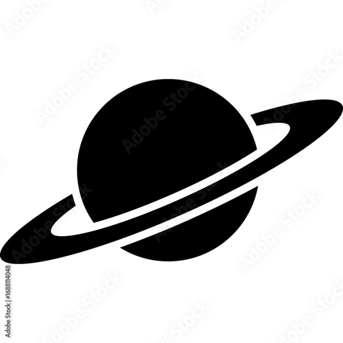Black planet with surrounding ring silhouette, simple space-themed illustration for science, astronomy, and cosmic design concepts.