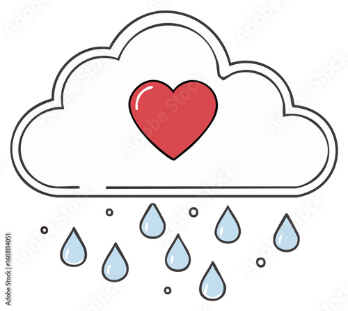 Cloud with Heart and Raindrops Weathering Love and Affection Emotional Rain Design