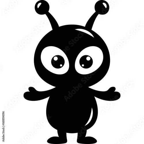 Cute alien cartoon character silhouette, playful black illustration for space, sci-fi, and fantasy design projects.