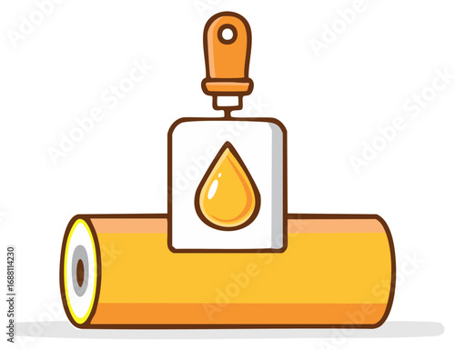 Yellow paint roller tool with a drop icon for home decorating and renovation