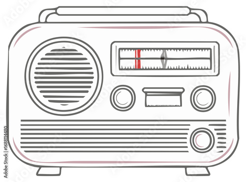 Illustration of retro radio receiver with dial, buttons, and speaker, vintage radio