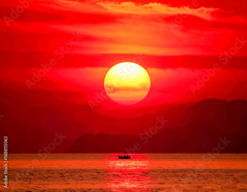 Atardecer de sol y cielo rojo y amarillo