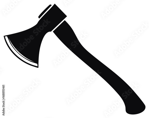 Simple black axe silhouette vector icon. Graphic illustration of a hatchet or lumberjack tool for chopping wood.