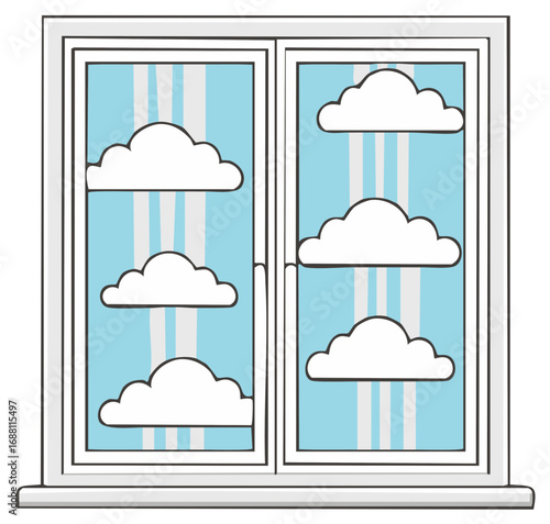 Window Frame with Clouds against Light Blue Sky Backdrop Illustration