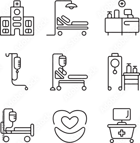 hospital, facilities, and, patient, care, services, line, art, icon, set, for, medical, clinics, and, healthcare, applications, vector
