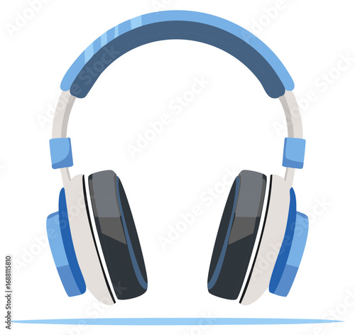 Blue wireless over ear headphones vector illustration Modern audio gadget for listening to music