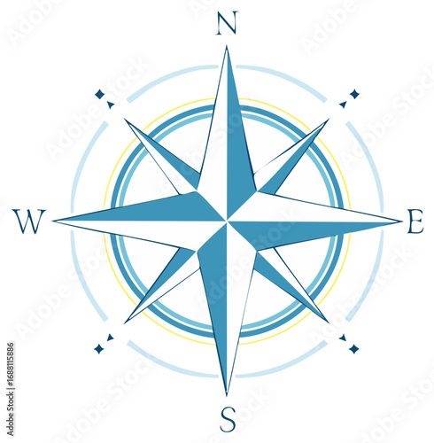 Stylized Compass Rose Illustration, Navigation, Orientation