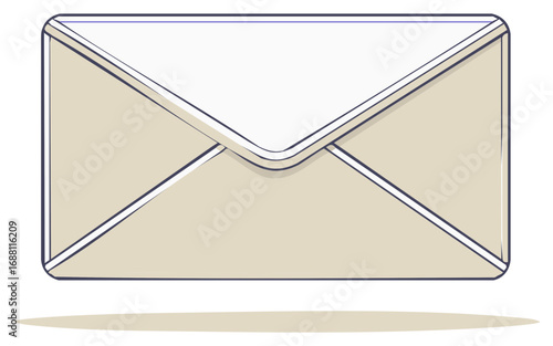 Simple sealed paper envelope with back flap shown in a sketched line art style