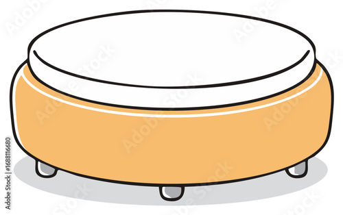 Modern Round Upholstered Ottoman Hassock Cartoon Illustration