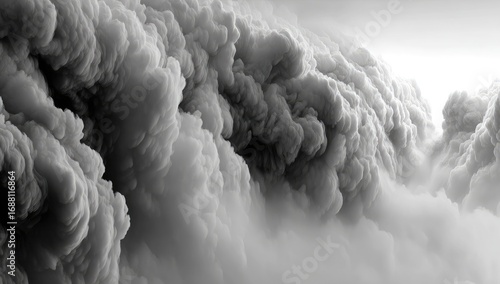 Dense, billowing grey smoke clouds fill the frame