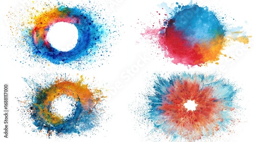 Wallpaper Mural and keyword list based on your image

 Colorful Paint Explosions on White Background (1) Torontodigital.ca