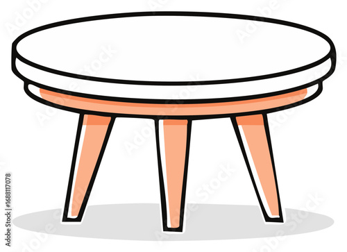 Simple hand drawn illustration of a round mid century modern coffee table
