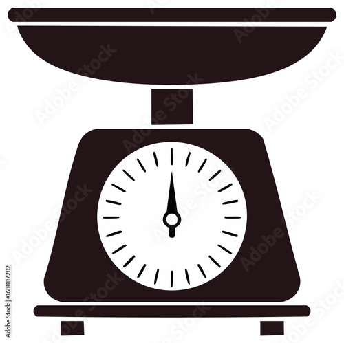 Simplified illustration of a kitchen scale, black and white graphic, measurement tool