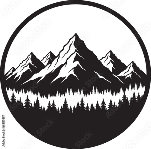 Mountain and Forest Silhouette Adventure and Nature's Beauty