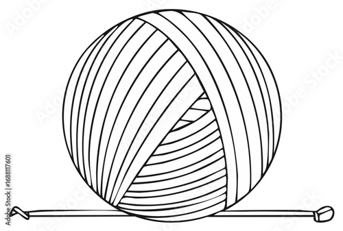 Clean line drawing of a ball of yarn with a knitting needle