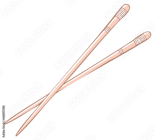 Simple cartoon illustration of a pair of light brown wooden chopsticks for Asian food cuisine