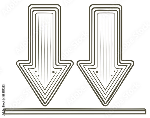 Double Down Arrows Pointing to Horizontal Bar Striped Line Icon