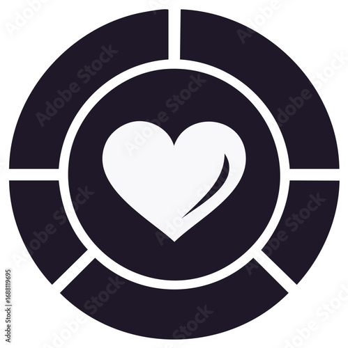 Circle segment chart with a central heart symbol for health and care concepts