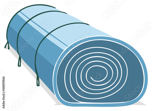 Rolled Blue Sleeping Pad Secured with Straps for Outdoors Adventures or Camping