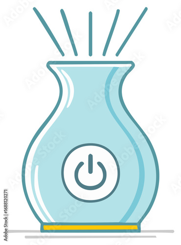 Light blue aroma diffuser releasing vapor with power button illustration