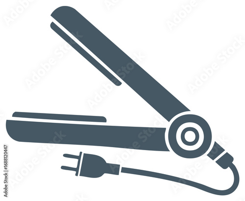 Hair straightener tool icon open with cord, a stylized salon style vector
