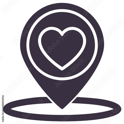 Location pin icon with heart inside represents a favorite place or special destination