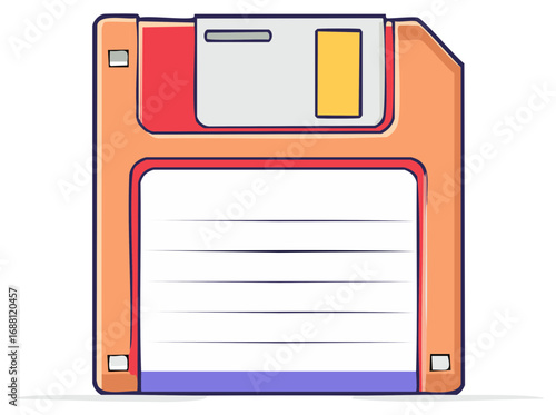 Illustration of an Isolated Square Floppy Disk Representing Vintage Data Storage Technology