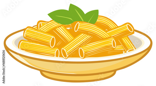 Rigatoni Pasta Plate with Basil Leaves Italian Food Graphic Meal Design