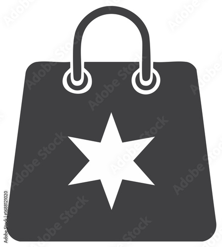 Icon of a shopping bag with a star on the front, isolated on white background.