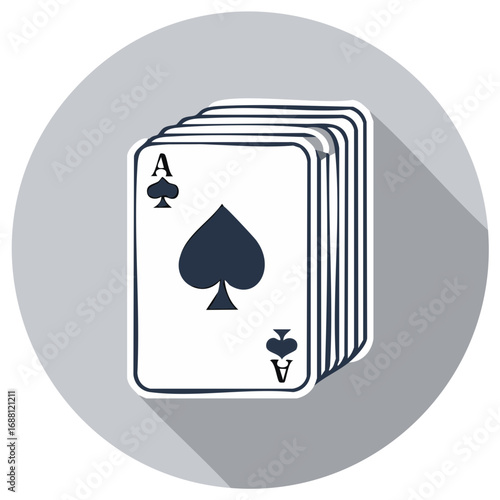 Ace of Spades card on top of a playing card stack modern flat design icon illustration for gaming