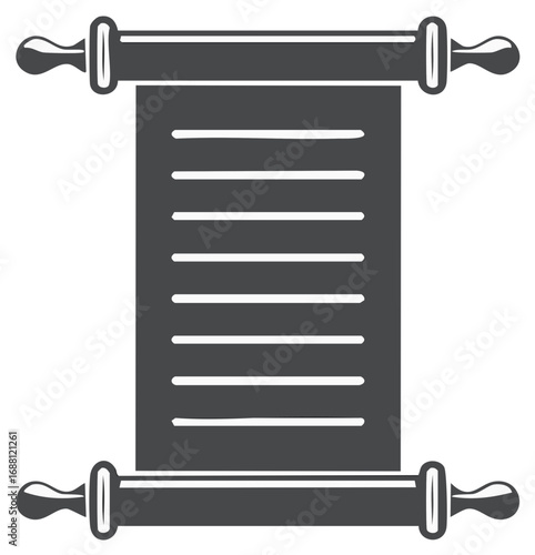 Traditional vintage scroll icon with blank lines, representing an ancient manuscript, document, old paper, or wisdom symbol