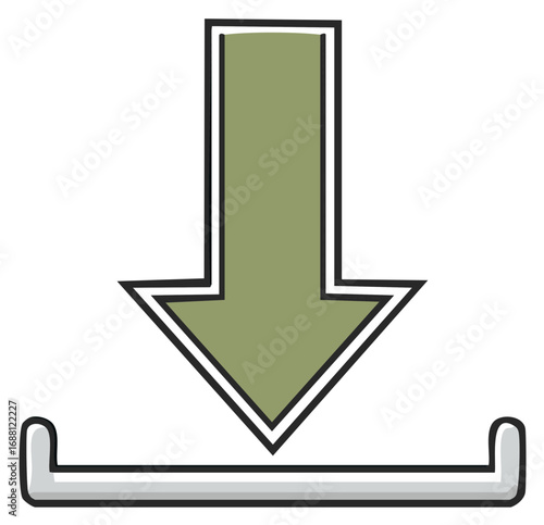 Hand drawn green download arrow icon symbolizing digital data transfer storage or saving files