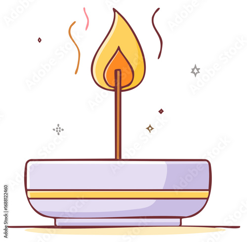 Animated candle with flame on a purple holder with confetti