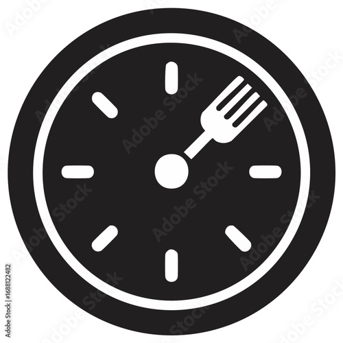 Clock with Fork Hand Graphic Symbol for Meal Time or Lunch Break Icon Element