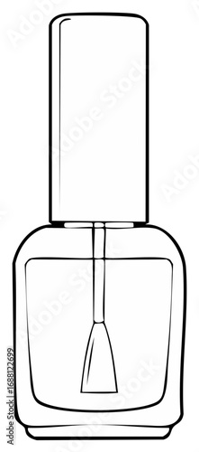 Outline drawing of a nail polish bottle and applicator brush