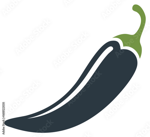 Stylized Dark Chili Pepper with Green Stem Icon