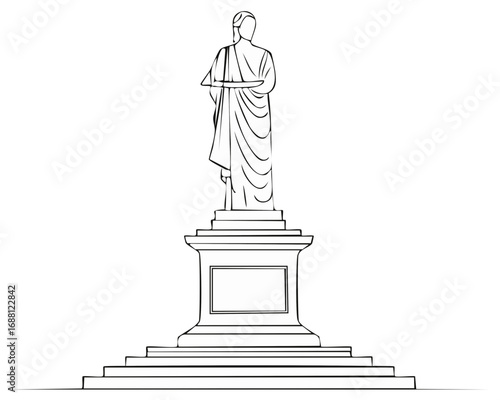 Classical statue outline drawing on a pedestal with steps. Ancient artwork sketch.
