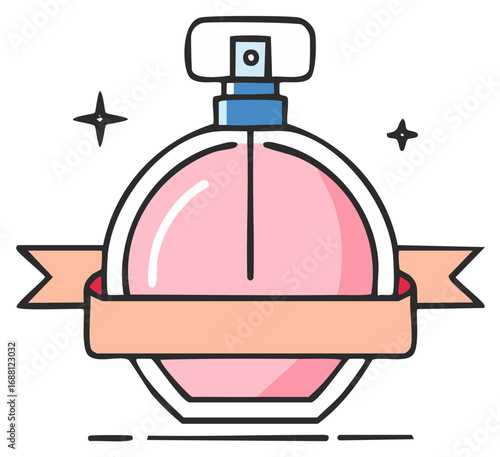 Stylish Pink Perfume Bottle Illustration with Blank Banner for Custom Text or Logo