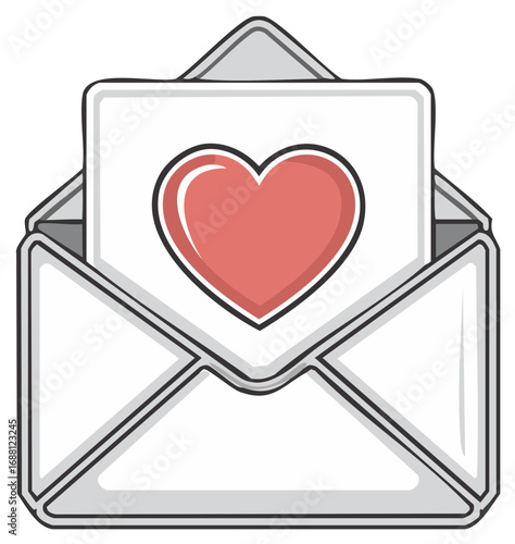 Open envelope with love heart message, vector illustration