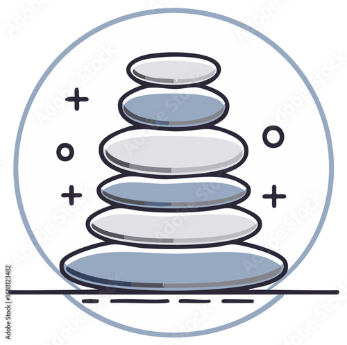 Balanced Stones Illustration Minimalist Circle Zen Rocks Cairn Calmness and Tranquility