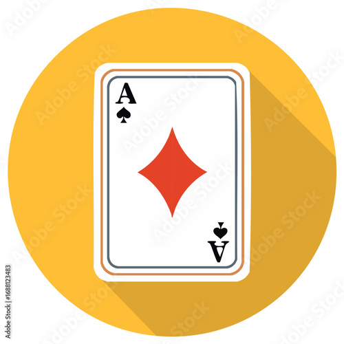 Modern flat design vector icon of Ace of Diamonds playing card with long shadow for gaming luck