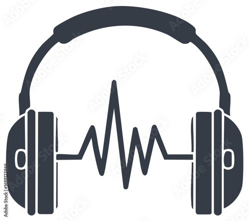 Headphones with Audio Waveform Silhouette Icon for Music, Sound, and Listening Concepts