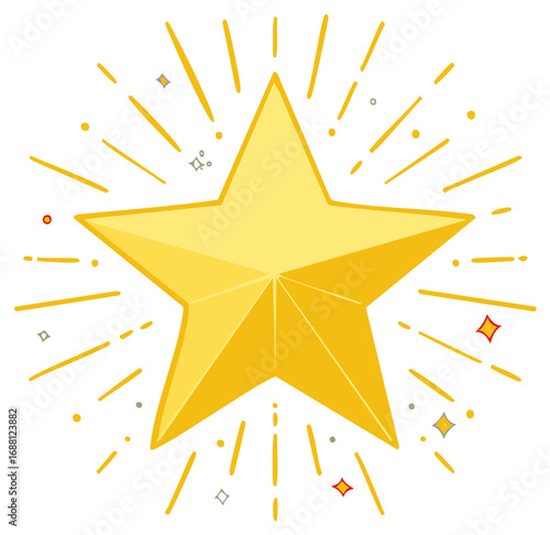 Shining gold star icon with light rays and sparkles vector illustration for awards and ratings