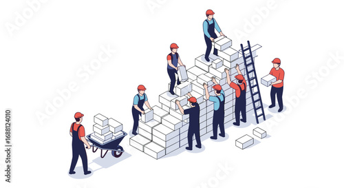 Teamwork building success brick by brick a dynamic construction illustration for business growth and development