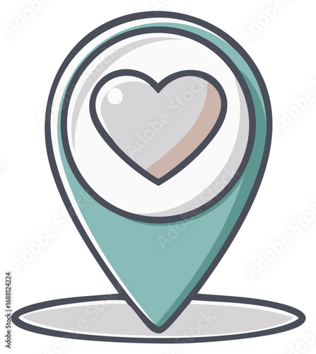 Love Heart Locator Pin Icon with Rounded Edges Suggesting Favorite Locations or Spots on a Map