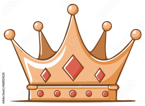 Cartoon gold crown with jewels and spheres, king or queen symbol