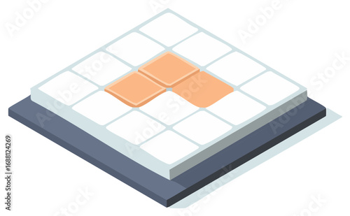 Isometric Layers of Ceramic Tiles with Orange Accent Squares