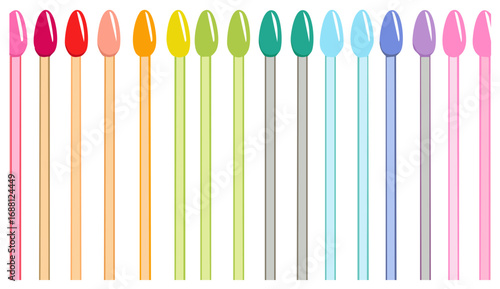 Vibrant Color Swabs Arranged in a Spectrum, Applicators in a Row