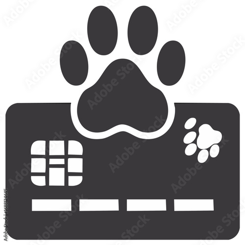 Pet Credit Card Icon with Paw Prints Symbolizing Animal Care and Purchases Finance for Pets
